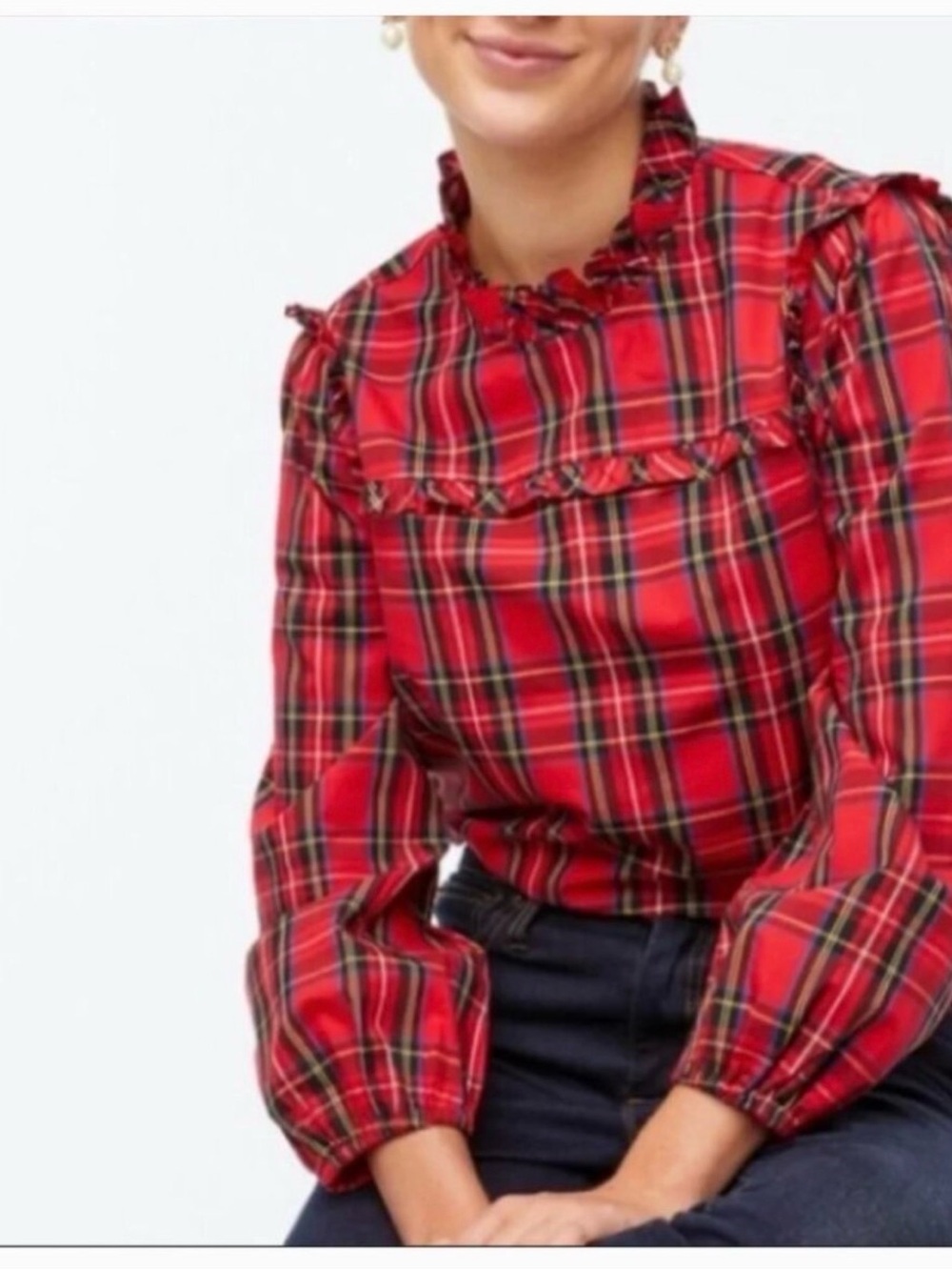 J.Crew Red Tartan Plaid Top ruffle small